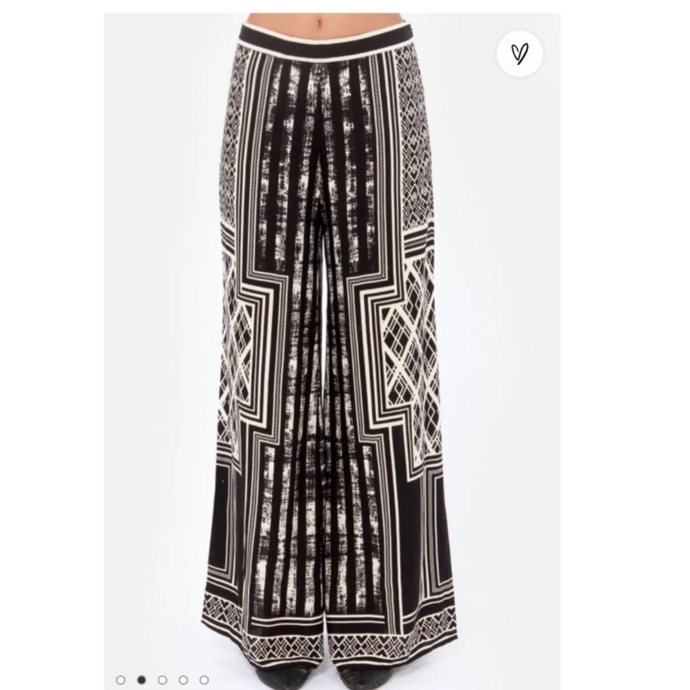 Geometric Print Black and Cream Wide Leg Pants Size S